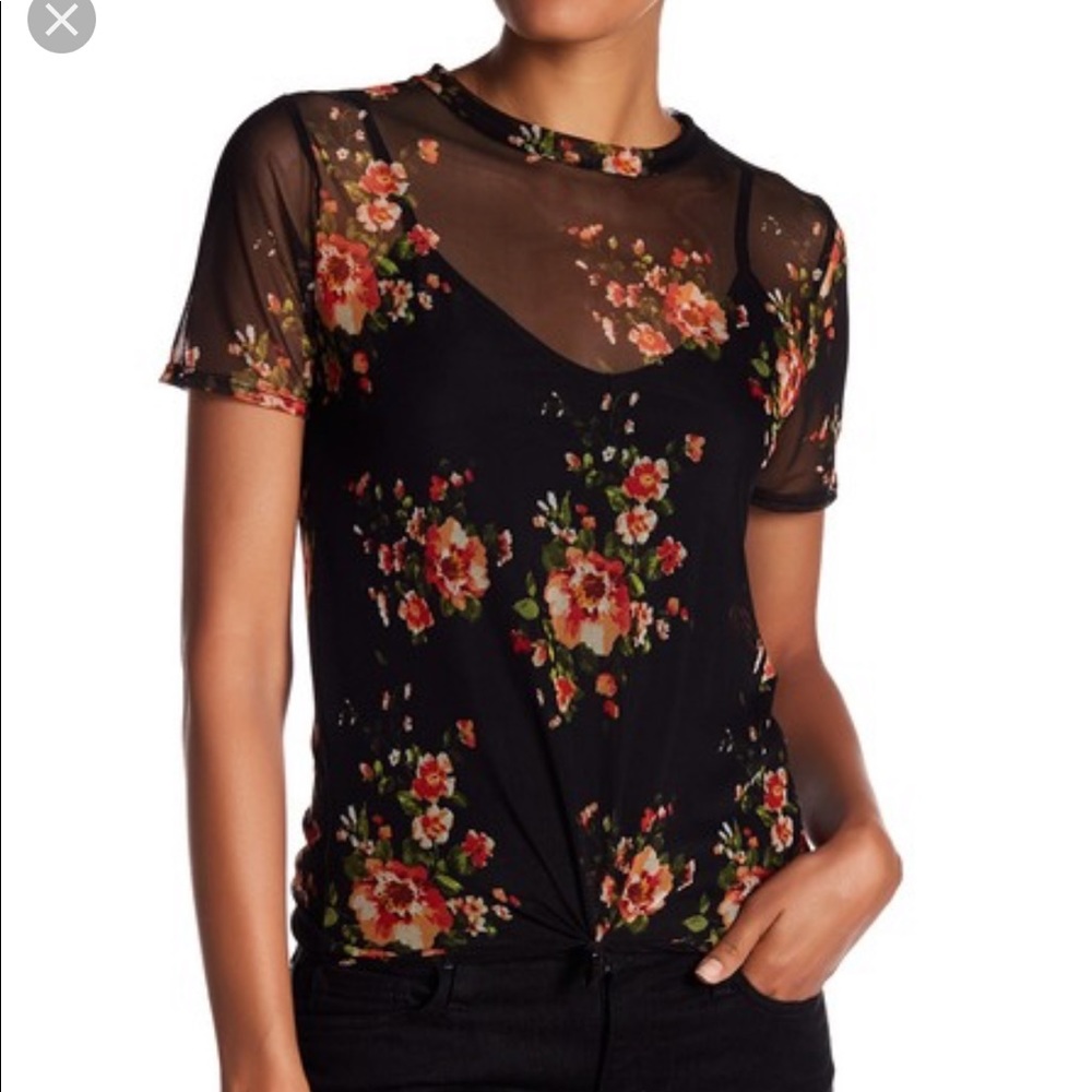 Velvet Torch Black Sheer Floral Shirt